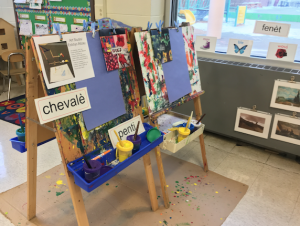 A painting area in the model classroom